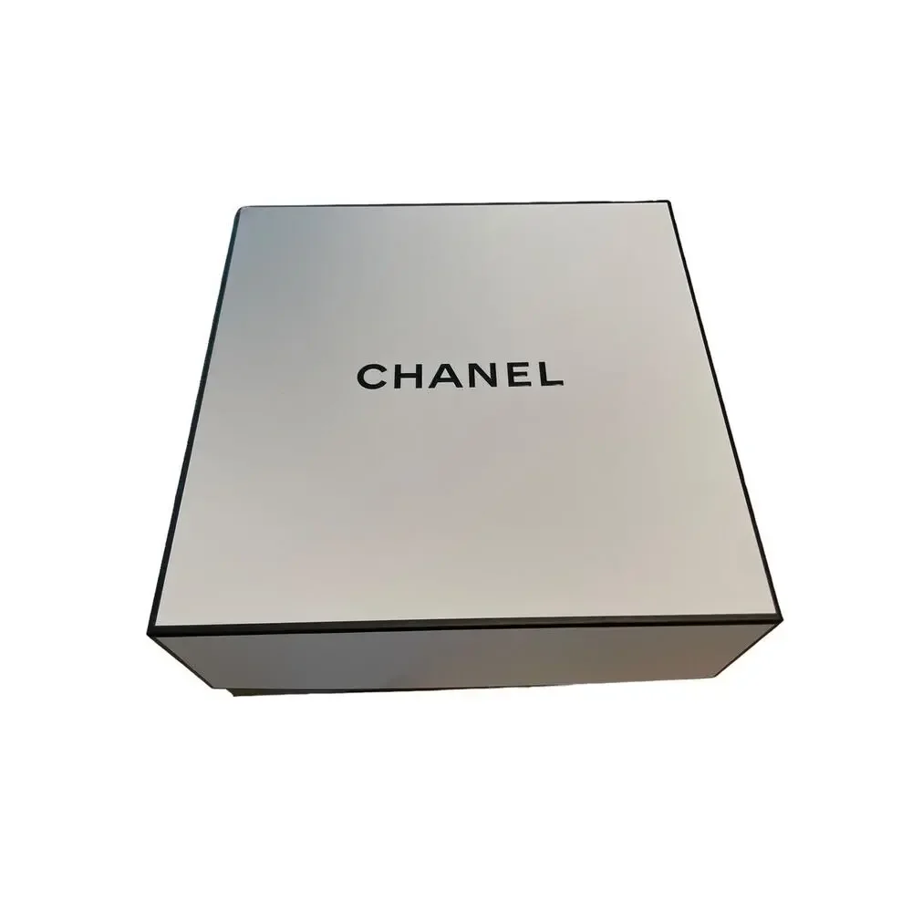Chanel Gift Box‎ Storage Square 8.5” x 8.5” x 3.5” White Black Logo Cardboard
